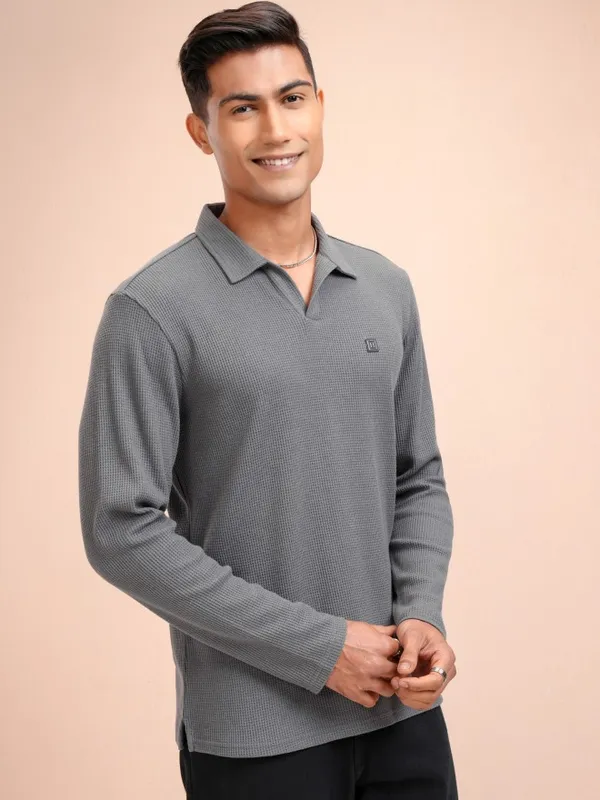 Highlander Men Purple Self Design Polo Collar T-Shirt