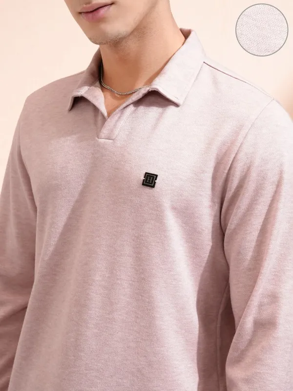 Highlander Men Pink Self Design Polo Collar T-Shirt