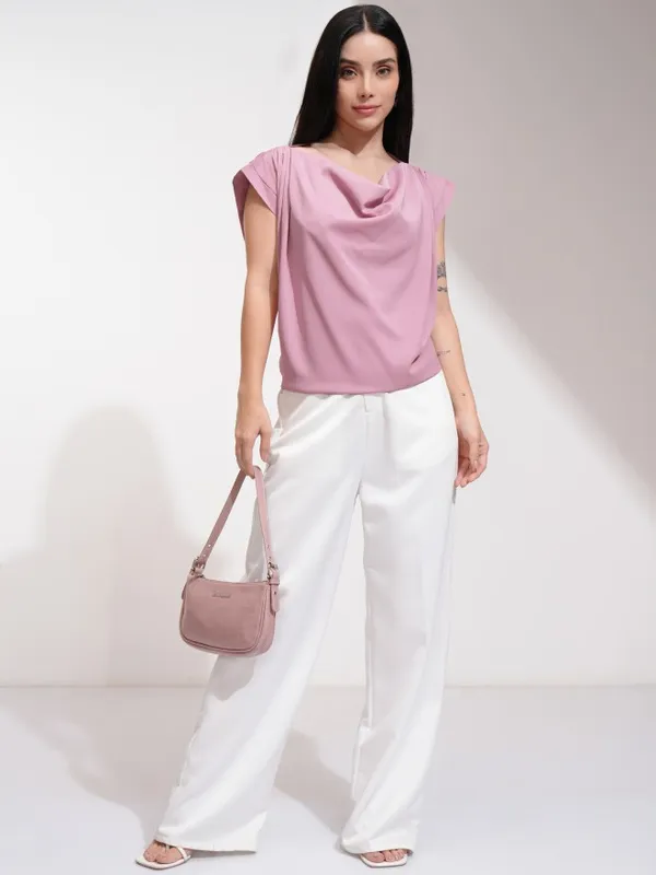Tokyo Talkies Women Pink Solid Fitted Top