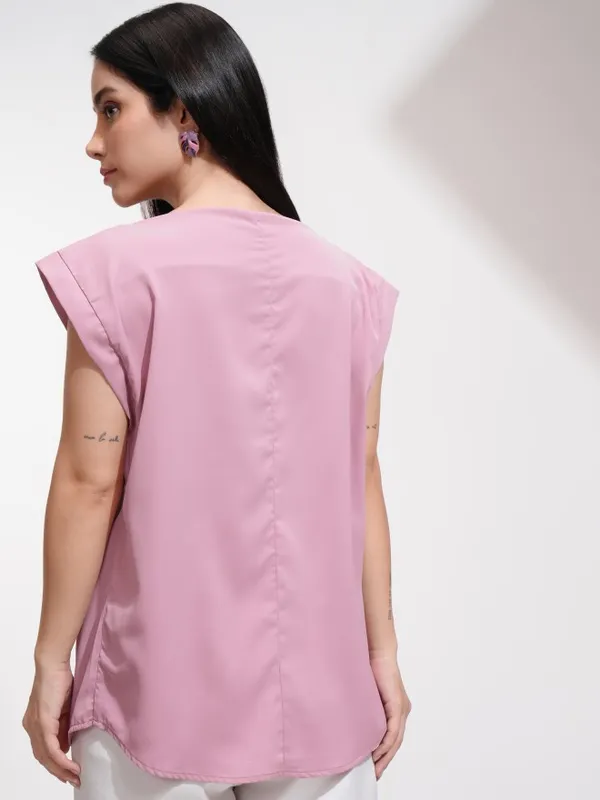 Tokyo Talkies Women Pink Solid Fitted Top