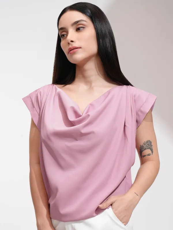 Tokyo Talkies Women Pink Solid Fitted Top