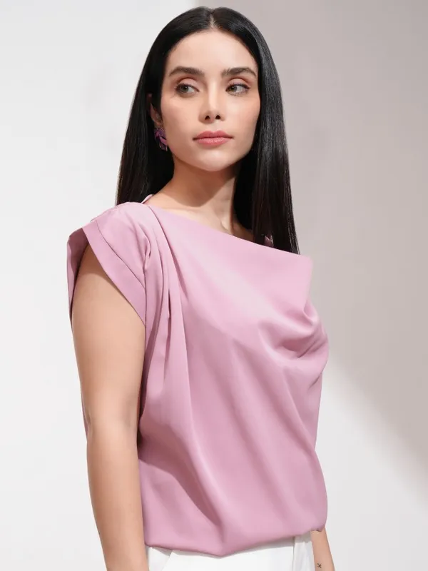 Tokyo Talkies Women Pink Solid Fitted Top