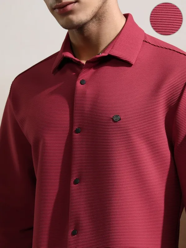 Highlander Men Pink Textured Slim Fit Casual Shirt