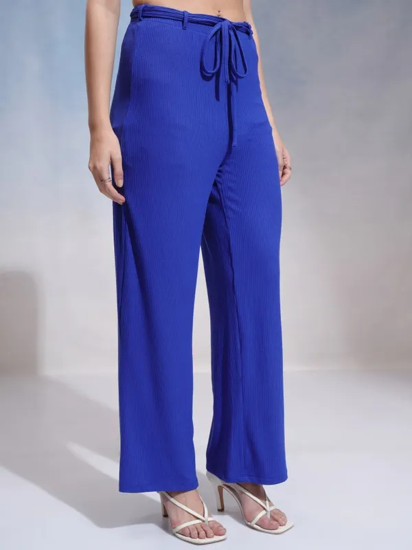 Tokyo Talkies Women Blue Solid Flared Casual Trouser