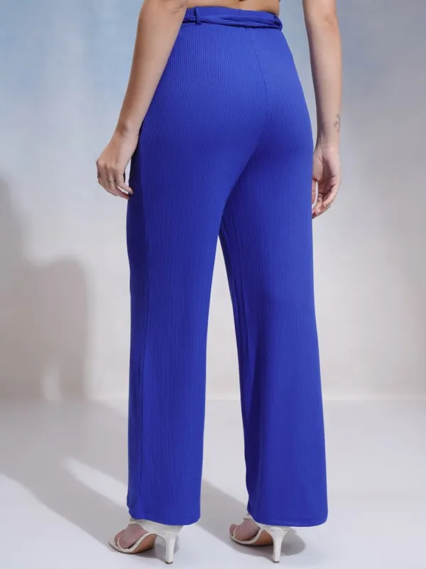 Tokyo Talkies Women Blue Solid Flared Casual Trouser