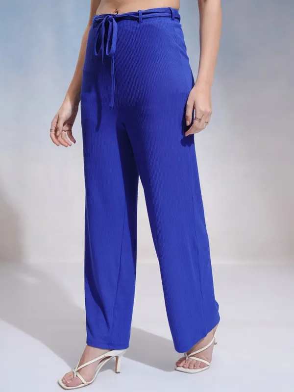 Tokyo Talkies Women Blue Solid Flared Casual Trouser