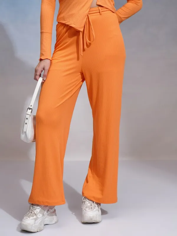 Tokyo Talkies Women Orange Solid Flared Casual Trouser