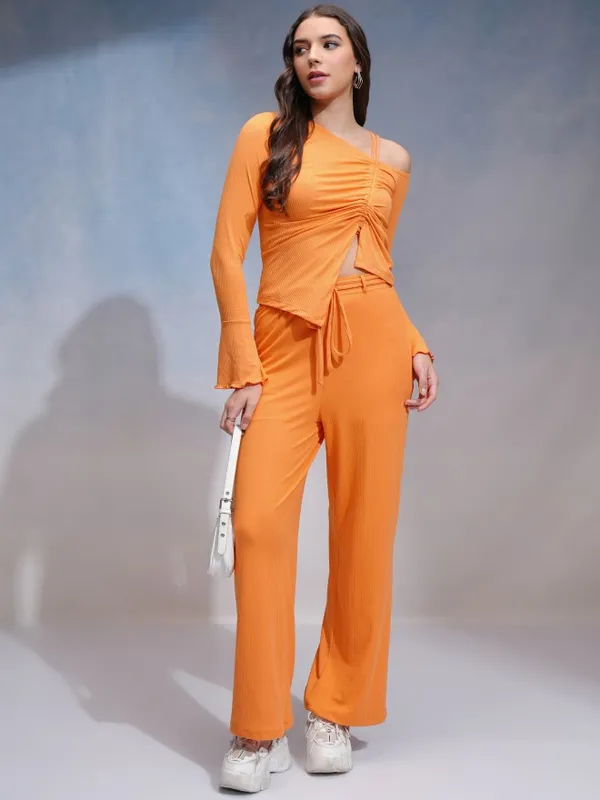 Tokyo Talkies Women Orange Solid Flared Casual Trouser