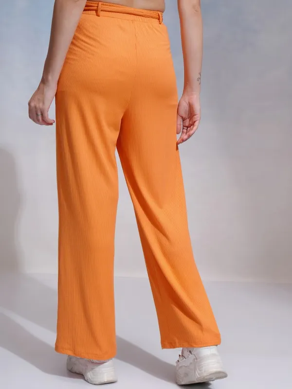 Tokyo Talkies Women Orange Solid Flared Casual Trouser