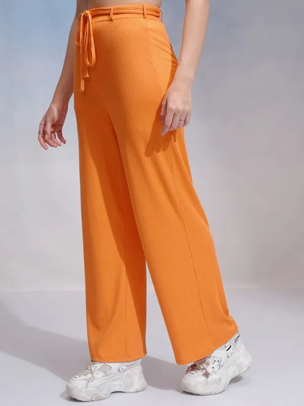 Tokyo Talkies Women Orange Solid Flared Casual Trouser