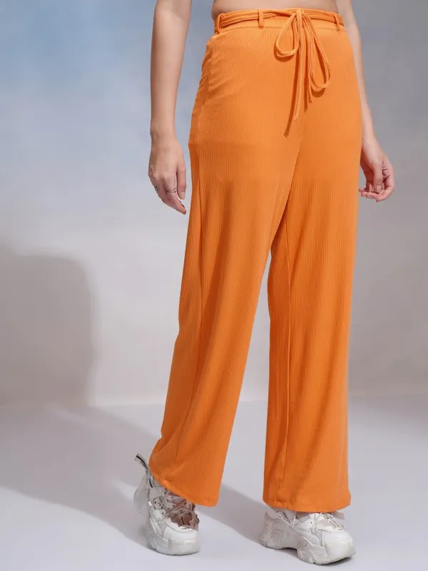 Tokyo Talkies Women Orange Solid Flared Casual Trouser