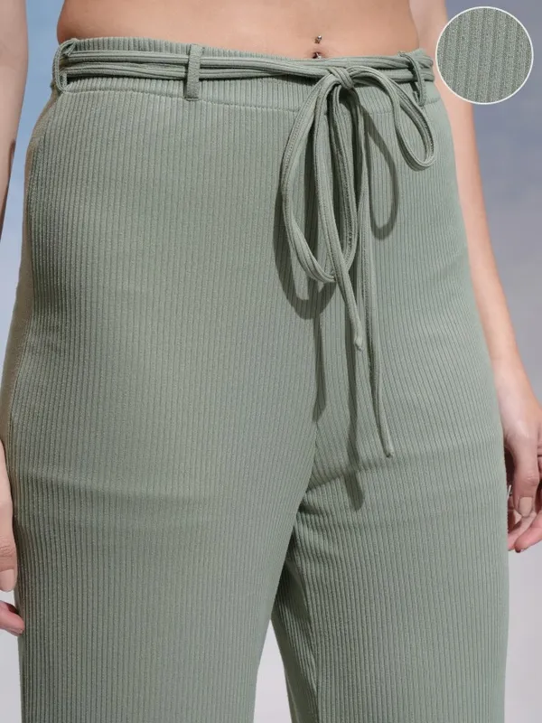 Tokyo Talkies Women Olive Solid Flared Casual Trouser