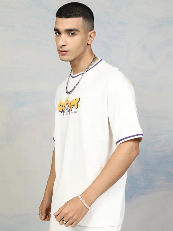Disney By Highlander Men White Goofy Printed Round Neck T-Shirt