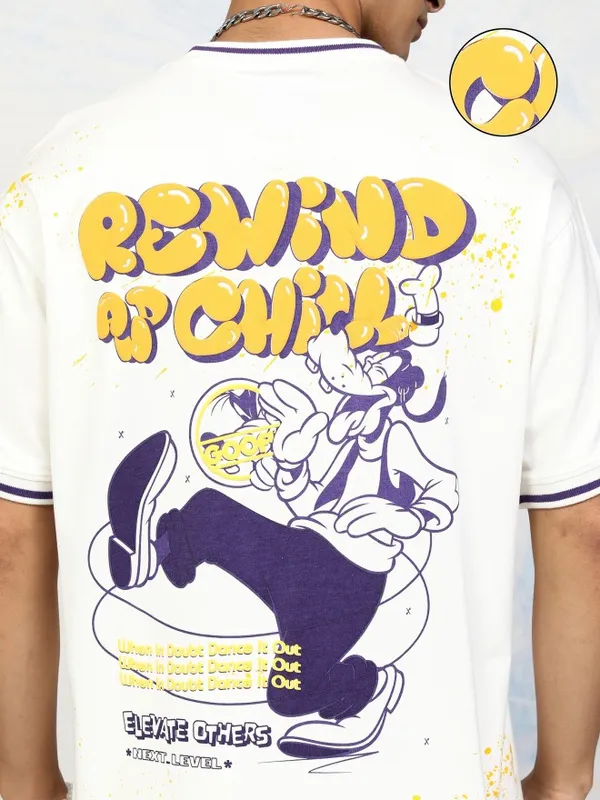 Disney By Highlander Men White Goofy Printed Round Neck T-Shirt