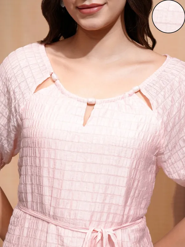 Tokyo Talkies Women Pink Self Design A-Line Dress