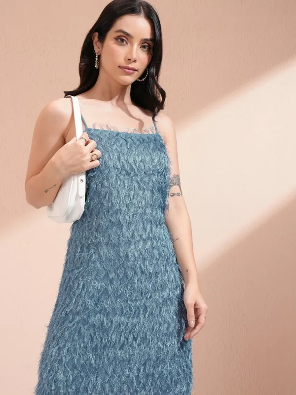 Tokyo Talkies Women Blue Embellished A-Line Dress