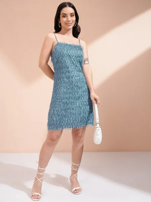 Tokyo Talkies Women Blue Embellished A-Line Dress