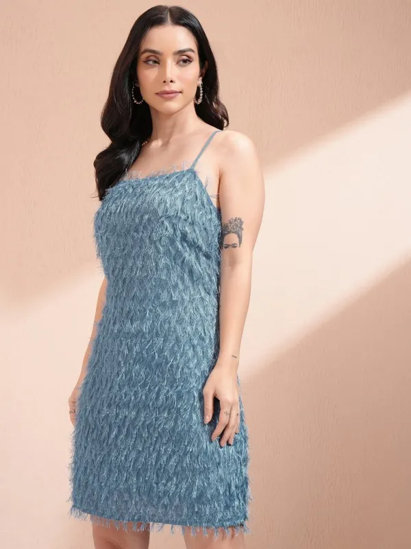 Tokyo Talkies Women Blue Embellished A-Line Dress