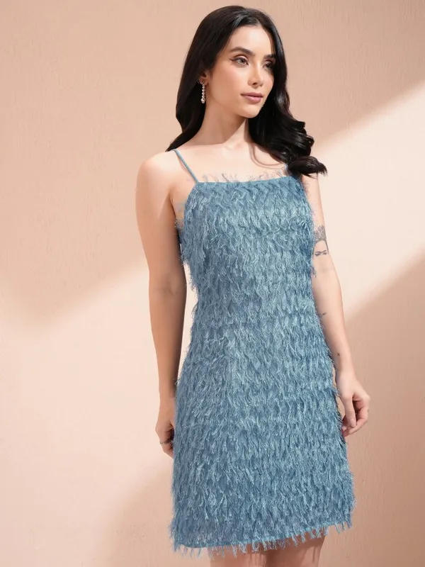 Tokyo Talkies Women Blue Embellished A-Line Dress