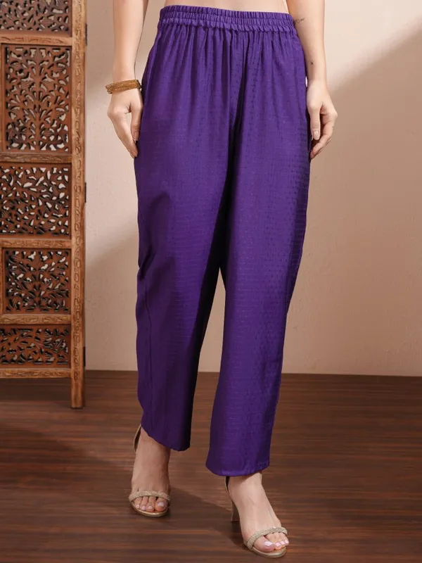 Vishudh Women Purple Embroidered Kurta With Trousers And Dupatta