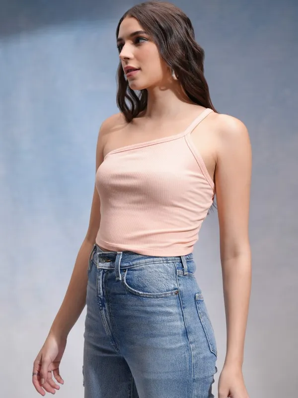 Tokyo Talkies Women Peach Solid Fitted Top