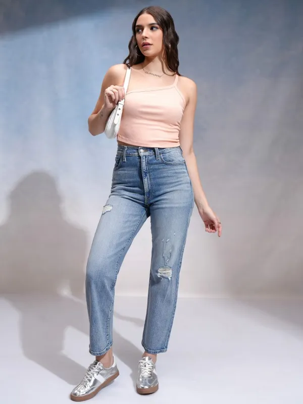 Tokyo Talkies Women Peach Solid Fitted Top