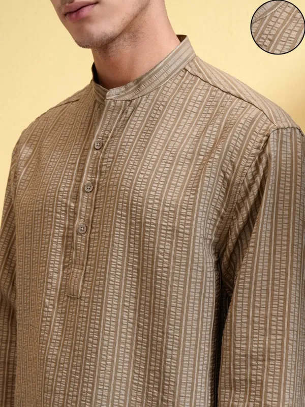 Highlander Men Khaki Striped Relaxed Fit Casual Shirt