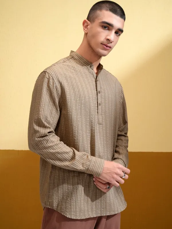 Highlander Men Khaki Striped Relaxed Fit Casual Shirt