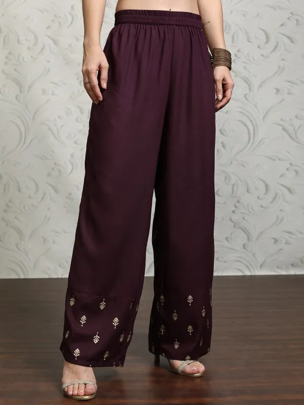 Vishudh Women Maroon Printed Kurta With Palazzos
