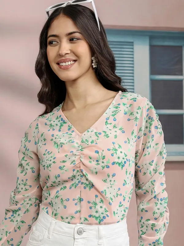 Tokyo Talkies Women Pink Printed Peplum Top