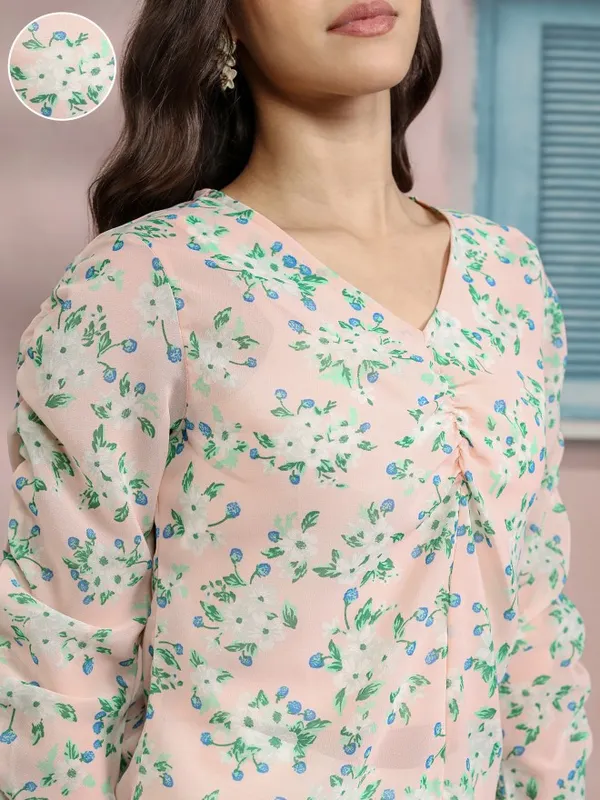 Tokyo Talkies Women Pink Printed Peplum Top