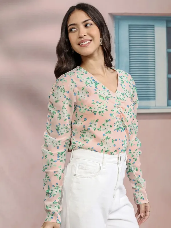 Tokyo Talkies Women Pink Printed Peplum Top