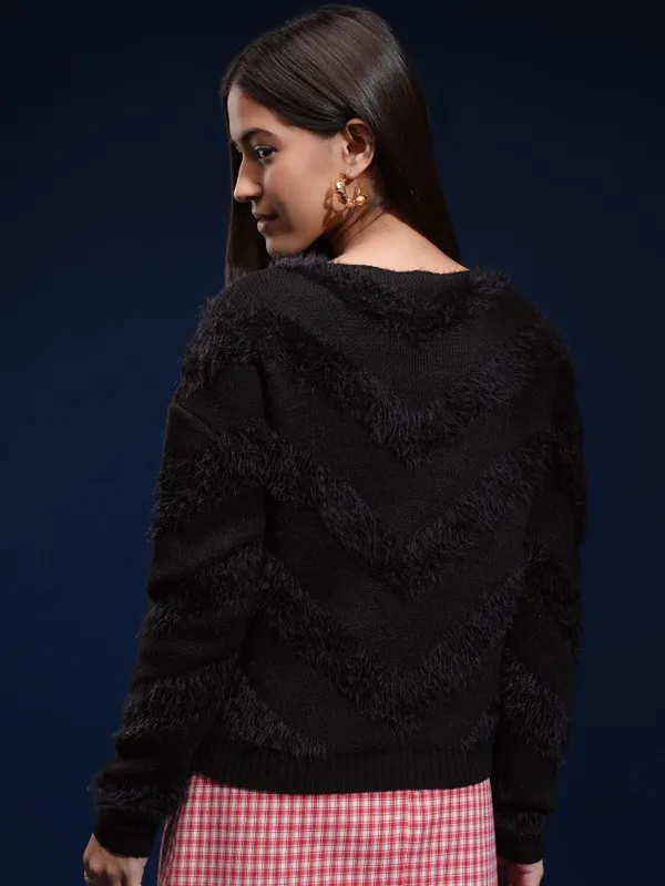 Tokyo Talkies Women Black Round Neck Sweater