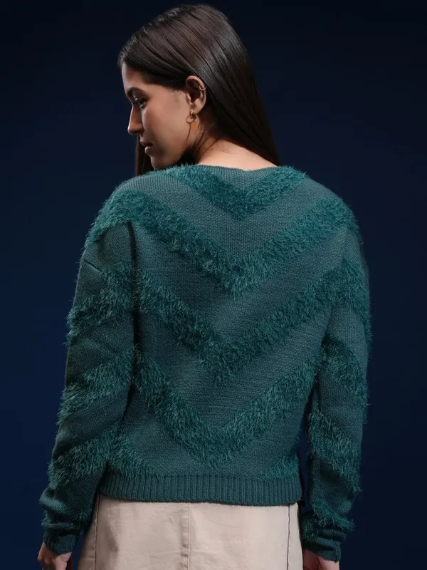 Tokyo Talkies Women Green Round Neck Sweater