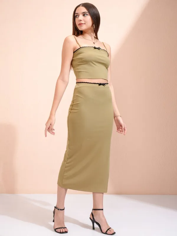 Tokyo Talkies Women Khaki Top With Skirt