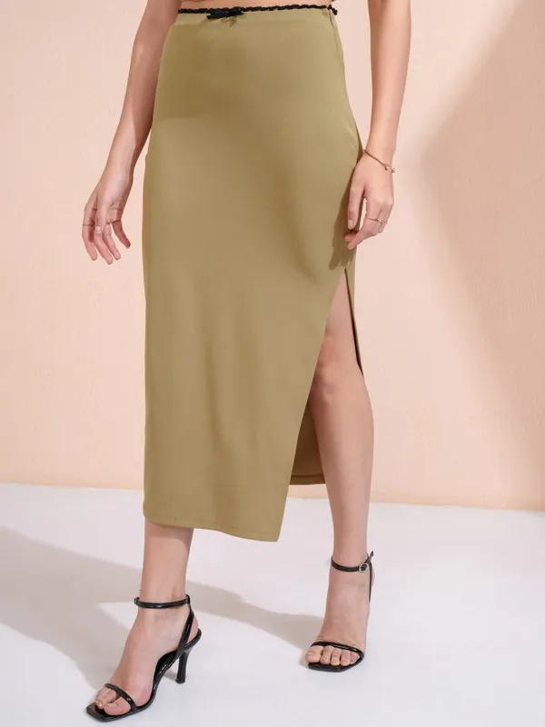 Tokyo Talkies Women Khaki Top With Skirt