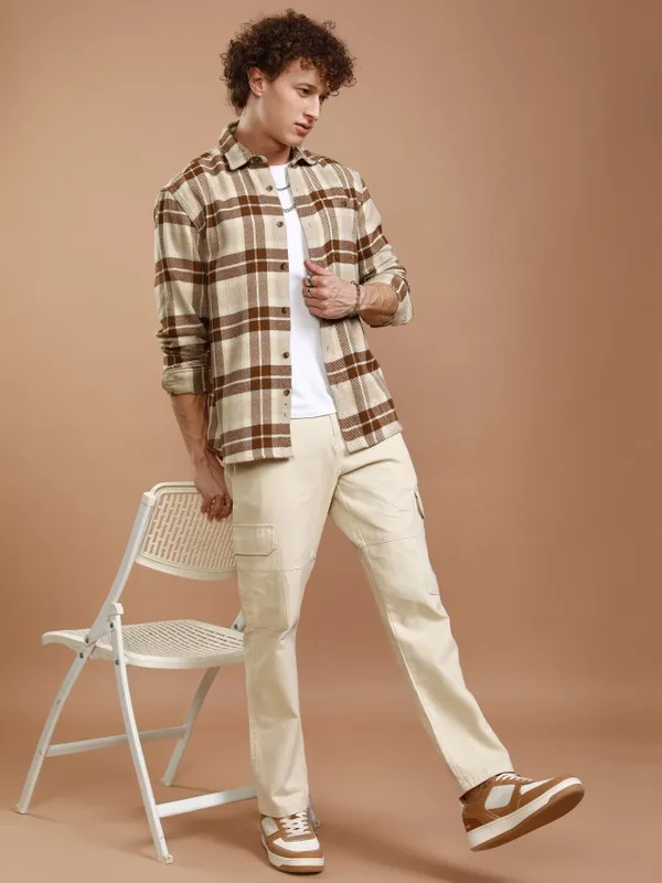 Highlander Men Mustard Checked Relaxed Fit Casual Shirt