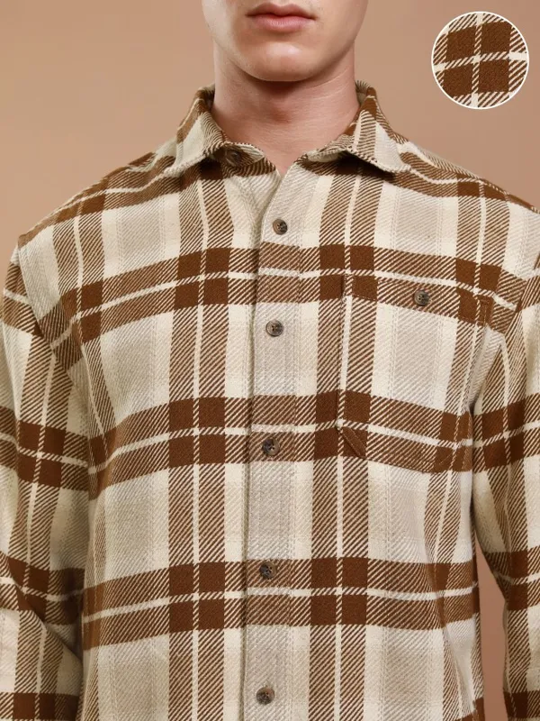 Highlander Men Mustard Checked Relaxed Fit Casual Shirt