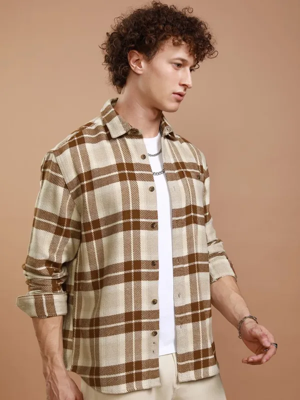 Highlander Men Mustard Checked Relaxed Fit Casual Shirt