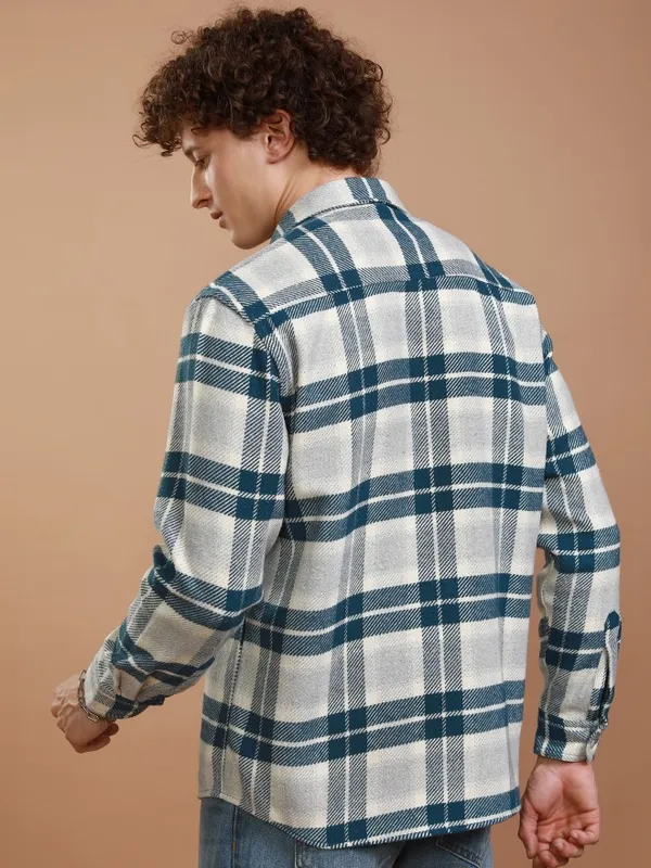 Highlander Men Blue Checked Relaxed Fit Casual Shirt