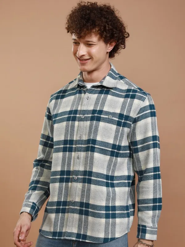 Highlander Men Blue Checked Relaxed Fit Casual Shirt