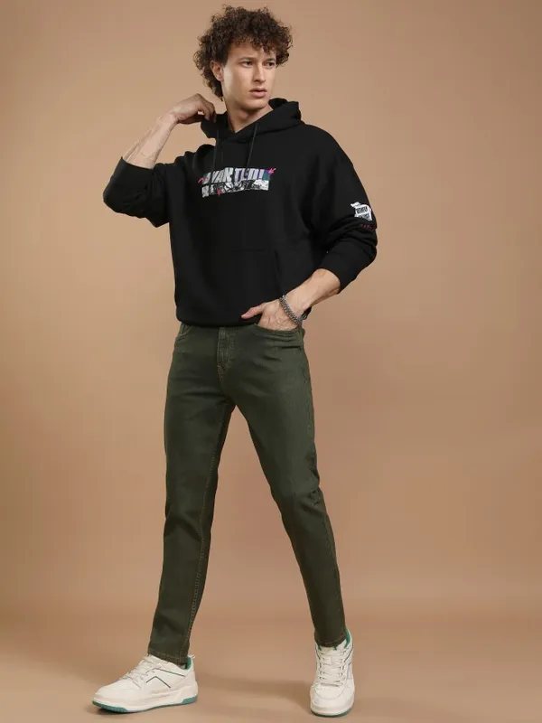 Highlander Men Olive Slim Fit Stretchable Jeans