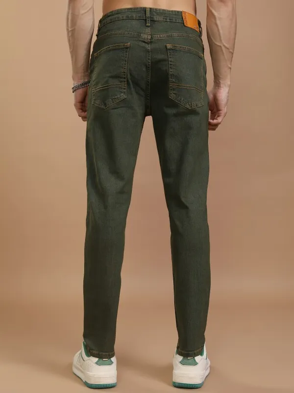 Highlander Men Olive Slim Fit Stretchable Jeans