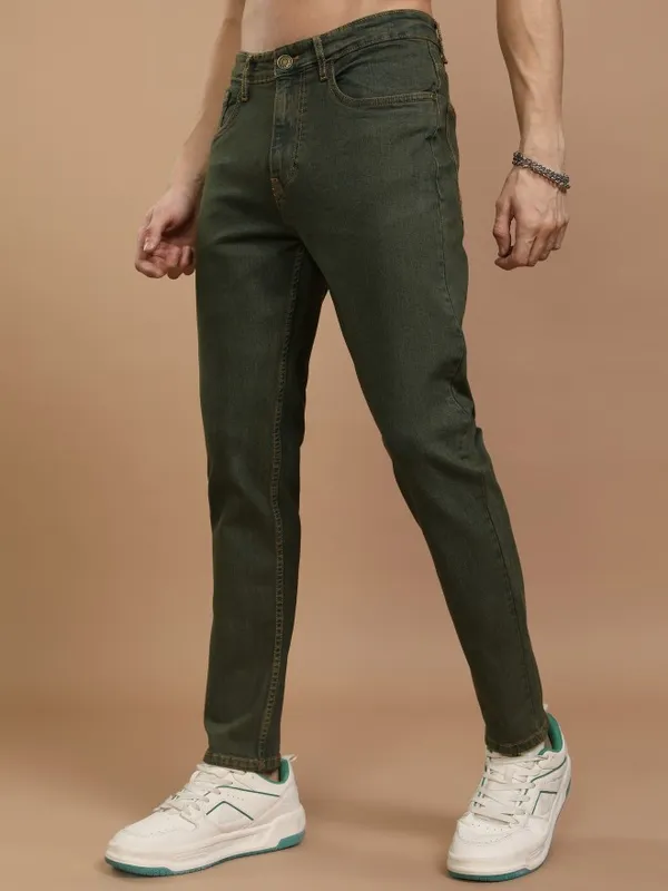 Highlander Men Olive Slim Fit Stretchable Jeans