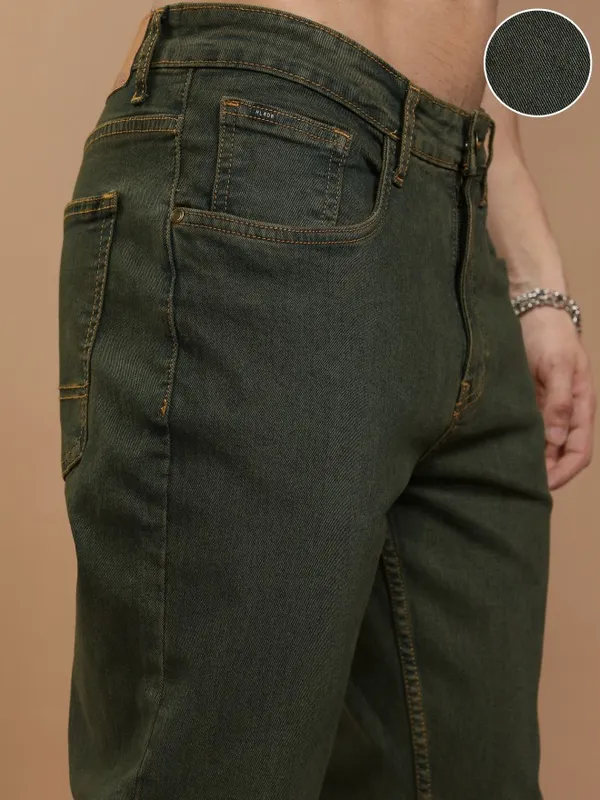 Highlander Men Olive Slim Fit Stretchable Jeans