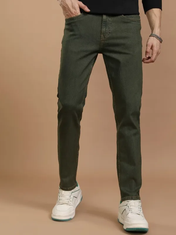 Highlander Men Olive Slim Fit Stretchable Jeans