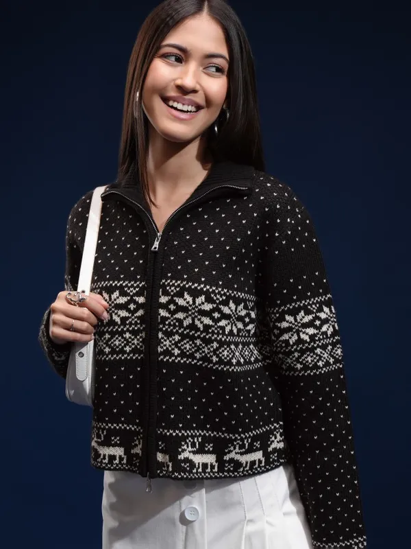 Women Self Design Sweater