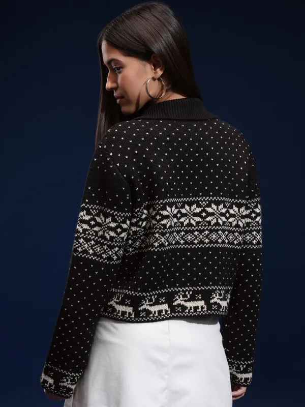 Women Self Design Sweater