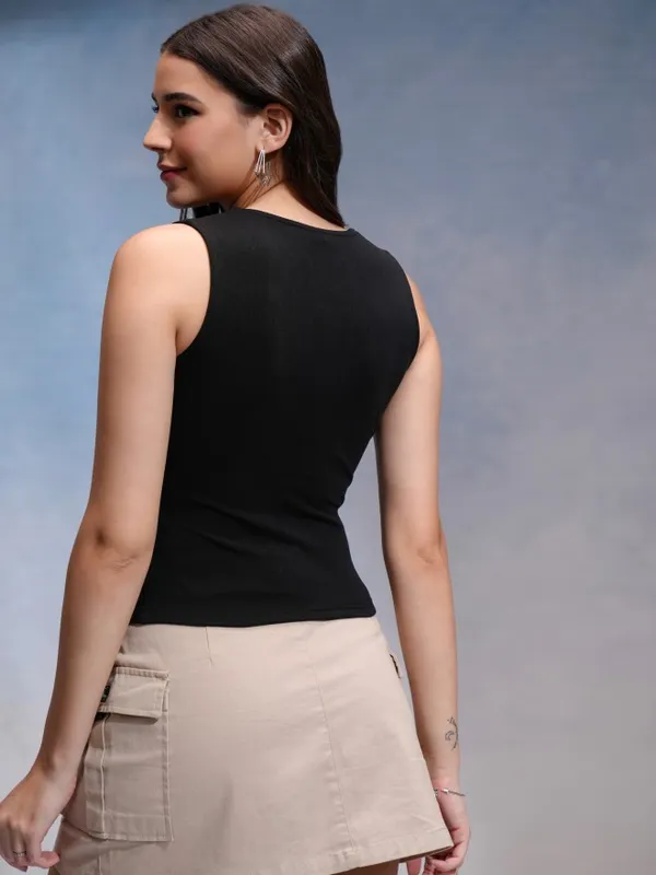 Tokyo Talkies Women Black Solid Fitted Top