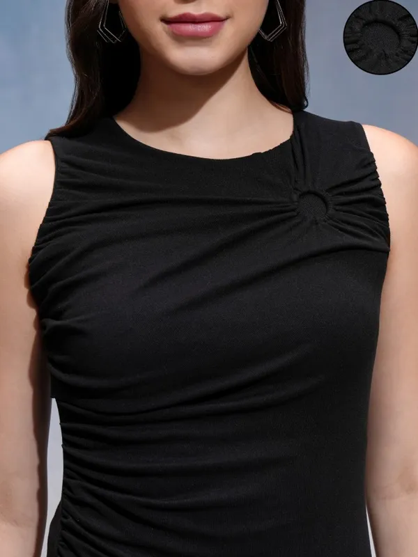 Tokyo Talkies Women Black Solid Fitted Top